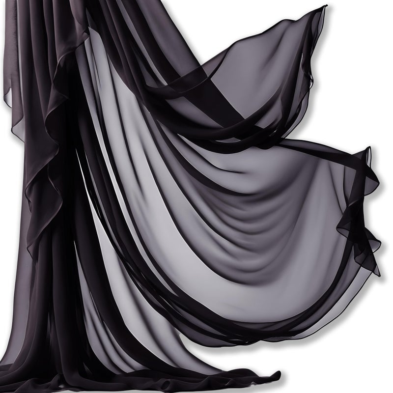 Barcelonetta | Chiffon Fabric | Decoration, Drapery Fabric | Halloween Decoration | for Arbor, Arch, Canopy, Table and Chair Decoration (Black, 10 Yards) - Image 1